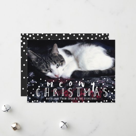 Meowy Christmas Snow Frame Cat Holiday写真 シーズンカード (正面/裏面インサイチュ)