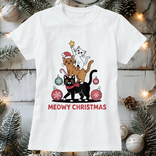 Meowy Christmas Stacked Cats Lover Tシャツ