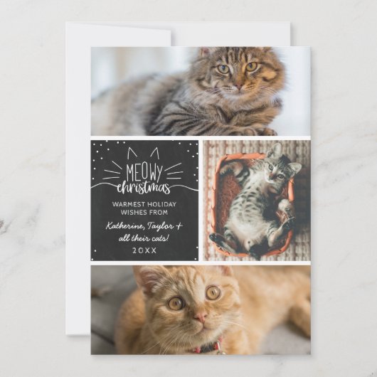 Meowy Christmas - Three Cats Photo Collage 案内状 (正面)