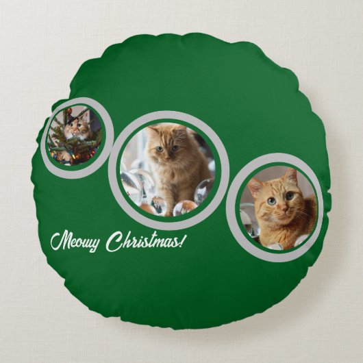 Meowy Christmas Three Cats Photos カスタマイズ ラウンドクッション (正面)
