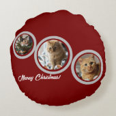 Meowy Christmas Three Cats Photos カスタマイズ ラウンドクッション (裏面)