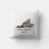 Meowy Christmas Throw Pillow – Holly Paws Holiday クッション (正面)