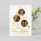Meowy Christmas Tree Cat 3枚の写真ペット 箔シーズンカード (立ち正面)