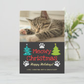 Meowy Christmas Tree Doodle Paw Print Cat Photo シーズンカード (スタンド正面)