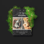 Meowy Christmas - Two Cats Photo Collage シーズンカード<br><div class="desc">白い魅力的ハンドレタの書フォントにミオワのクリスマスと黒と白のクリスマスのカードと耳とウィスカーと一緒に。猫の写真を二つ、名前と年を加えて。背景には白い雪の背景に黒い点が付いている。</div>