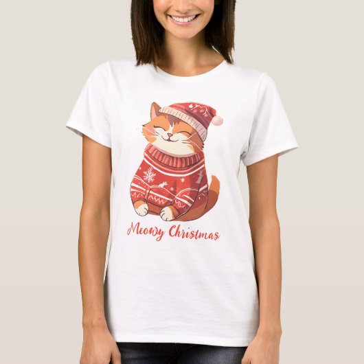 Meowy Christmas Women's T-Shirt withフェスティバル猫 Tシャツ (正面)