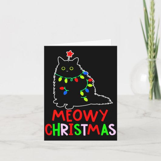 Meowy Christmas Xmas Lights Black Cat Pajamas  カード (正面)