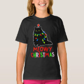 Meowy Christmas Xmas Lights Black Cat Pajamas  Tシャツ (正面)