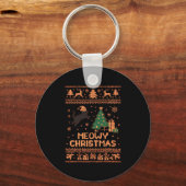 Meowy Christmas Xmas Tree Cat Ugly Sweater Pajamas キーホルダー (正面)