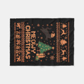 Meowy Christmas Xmas Tree Cat Ugly Sweater Pajamas フリースブランケット (正面(横))