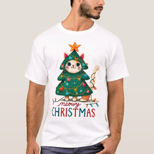 Meowy Funny Christmas Cat  Tシャツ (正面)