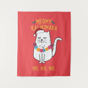 Meowy Kalikimaka Catおもしろいサンタハットクリスマス タペストリー