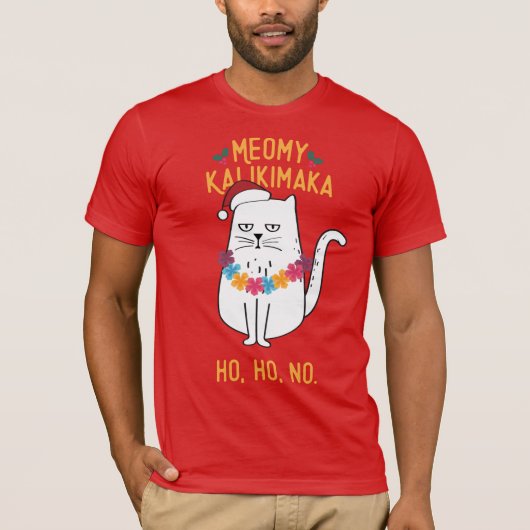 Meowy Kalikimaka Catおもしろいサンタハットクリスマス Tシャツ (正面)
