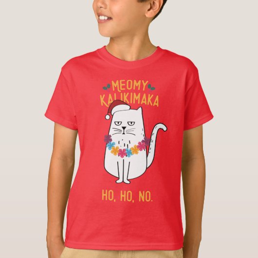 Meowy Kalikimaka Catおもしろいサンタハットクリスマス Tシャツ (正面)