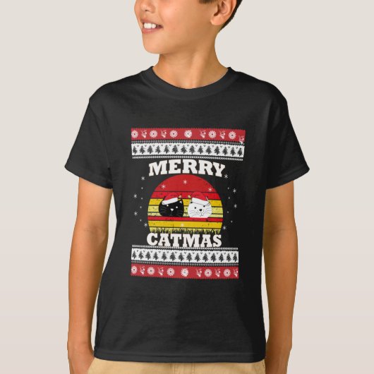Meowy Merry Catmas Ugly Christmas Sweater Tシャツ (正面)