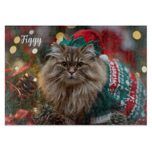 Meowy Norwegian Forest Cat Christmas Personalized  カッティングボード (正面)