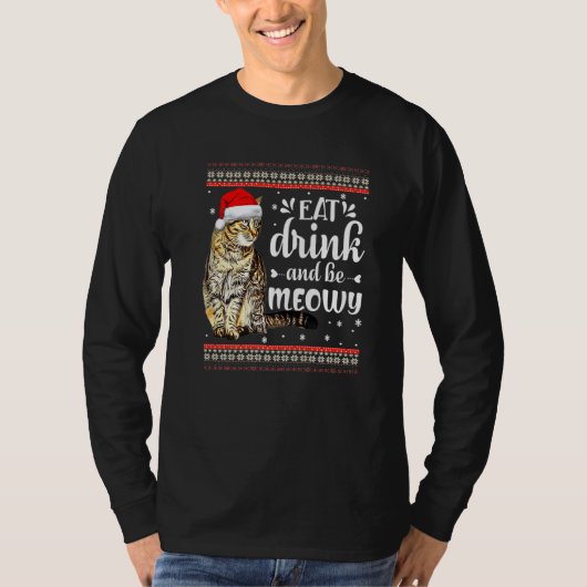 Meowy Tabby Cat醜いクリスマスキャットセーター Tシャツ (正面)