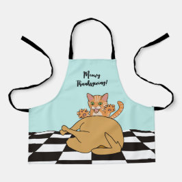 Meowy Thanxsgiving Catおもしろい Turkey Cartoon エプロン