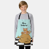 Meowy Thanxsgiving Catおもしろい Turkey Cartoon エプロン (着用した状態)