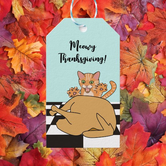 Meowy Thanxsgiving Catおもしろい Turkey Cartoon ギフトタグ