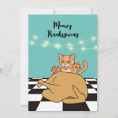 Meowy Thanxsgiving Catおもしろい Turkey Cartoon シーズンカード (正面)