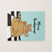 Meowy Thanxsgiving Catおもしろい Turkey Cartoon ジグソーパズル (横)