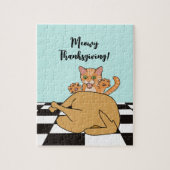 Meowy Thanxsgiving Catおもしろい Turkey Cartoon ジグソーパズル (縦)