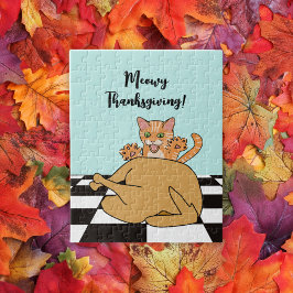 Meowy Thanxsgiving Catおもしろい Turkey Cartoon ジグソーパズル