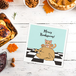 Meowy Thanxsgiving Catおもしろい Turkey Cartoon スタンダードカクテルナプキン