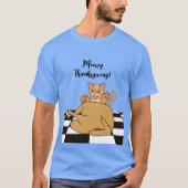 Meowy Thanxsgiving Catおもしろい Turkey Cartoon Tシャツ (正面)