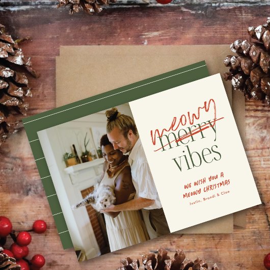 Meowy Vibesメリークリスマスフラットフォトカード シーズンカード