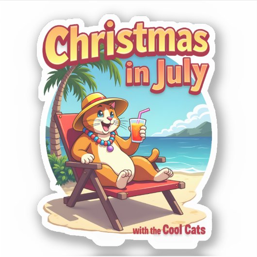 Meowy Xmas Summer Christmas In July Chillin Cool C シール (正面)