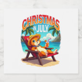 Meowy Xmas Summer Christmas In July Chillin Cool C スパークリングワインラベル (シングルラベル)