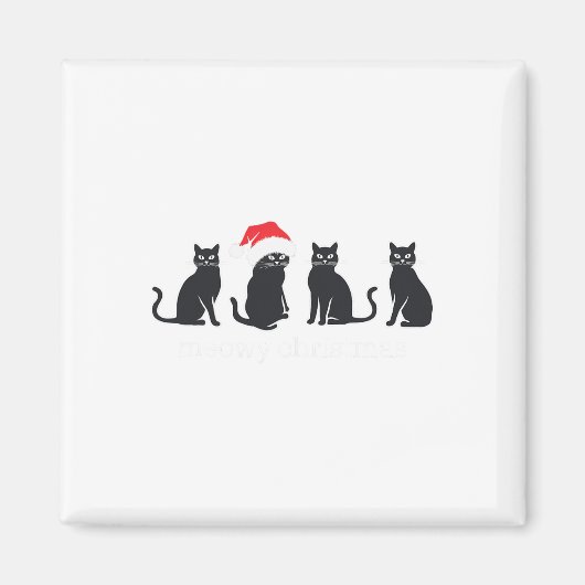 Meowys Christmas Black Cat Santa Hats Present Anim マグネット (正面)