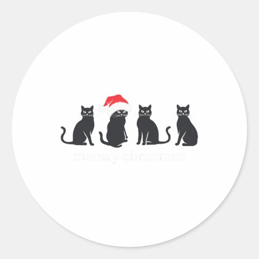 Meowys Christmas Black Cat Santa Hats Present Anim ラウンドシール (正面)