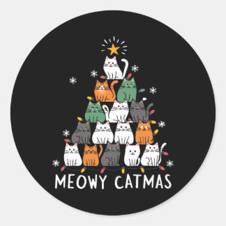 Meowys Christmas Squad Cat Santa Hats Present Anim ラウンドシール