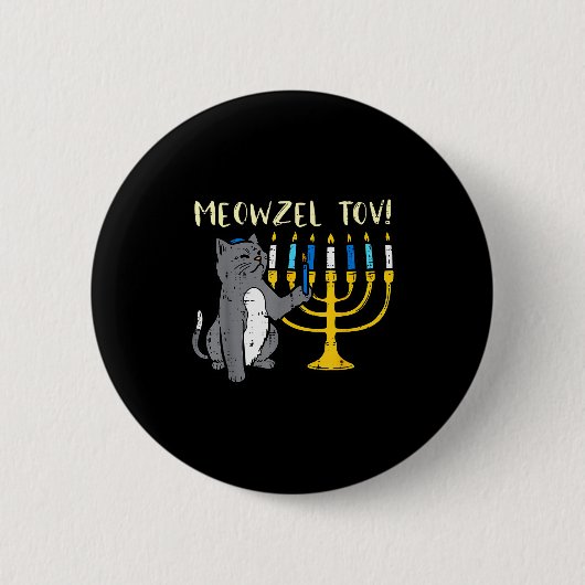 Meowzel Tov Jewish Cat Funny Hanukkah Chanukah Pjs 缶バッジ (正面)