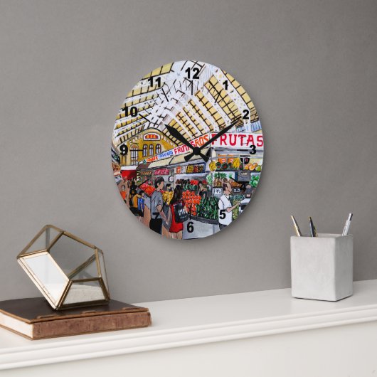 Mercado Central de Valencia Painting by Alfred Fox ラージ壁時計 (オフィス)