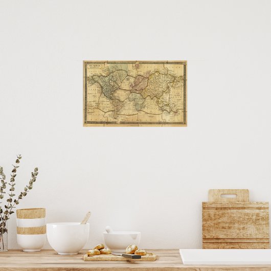 Mercators Projectionの世界地図 ポスター (キッチン)