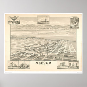 MercedのCA.のパノラマ式の地図1888年(1062A) ポスター
