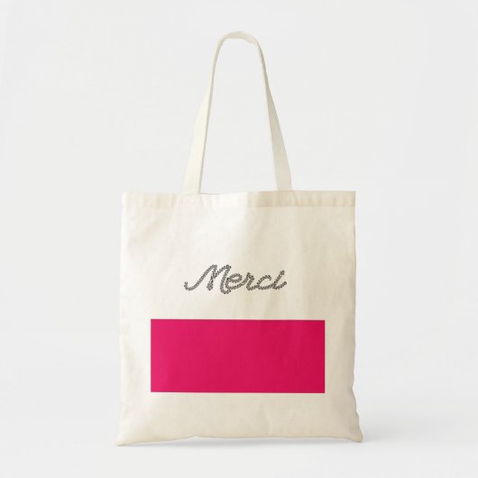Merciのフランスのな単語はかわいいピンクのタイポグラフィ感謝していしています トートバッグ (正面)