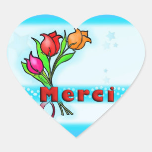 MERCIのフランス語によっては開花します漫画のステッカーが感謝していし ハートシール
