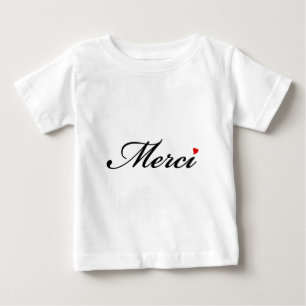 Merciの赤いハートとのフランスのな単語の芸術 ベビーTシャツ