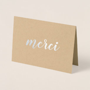 MerciフランスのありがとうBrushstroke Script Silver 箔カード