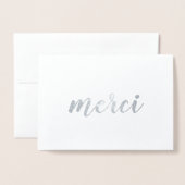 MerciフランスのありがとうBrushstroke Script Silver 箔カード (封筒付き正面)