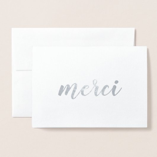 MerciフランスのありがとうBrushstroke Script Silver 箔カード (封筒付き正面)