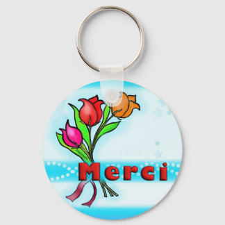 MERCI フランスの Thank You cartoon flowers keychain キーホルダー