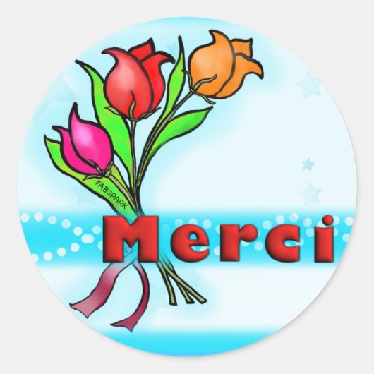 MERCI フランスの Thank You cartoon flowers stickers ラウンドシール (正面)