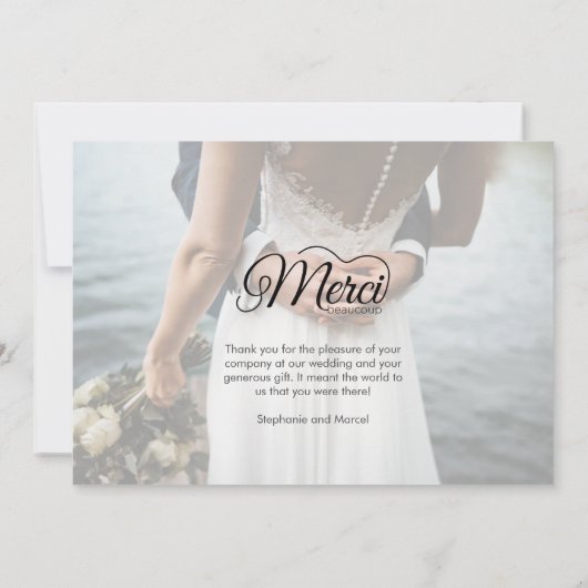 Merci Beacoup写真結婚の感謝 サンキューカード (裏面)