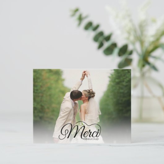Merci Beaucoup写真モダンの結婚ありがとう ポストカード (スタンド正面)